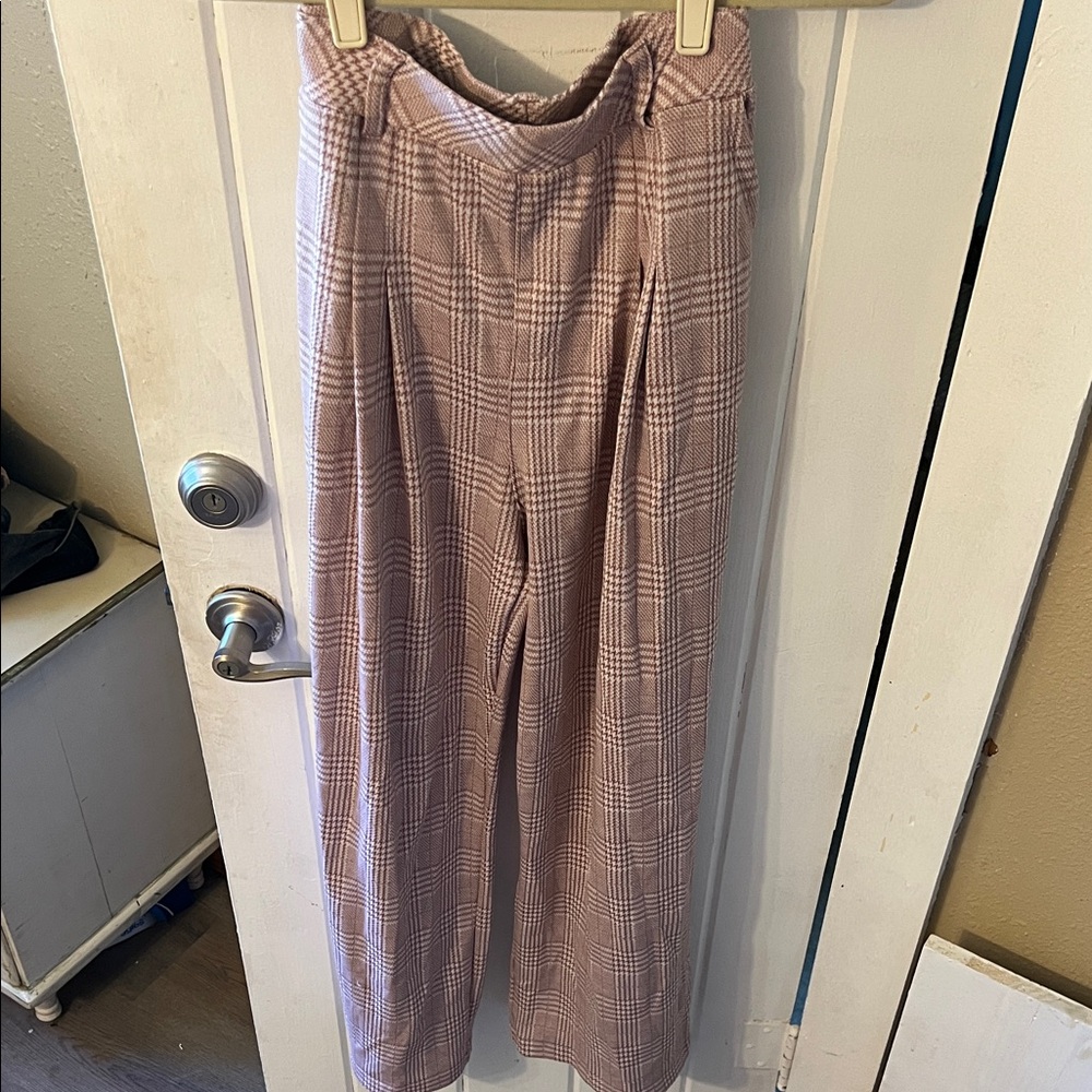 HALARA Women's Plaid Trousers in Soft Pink